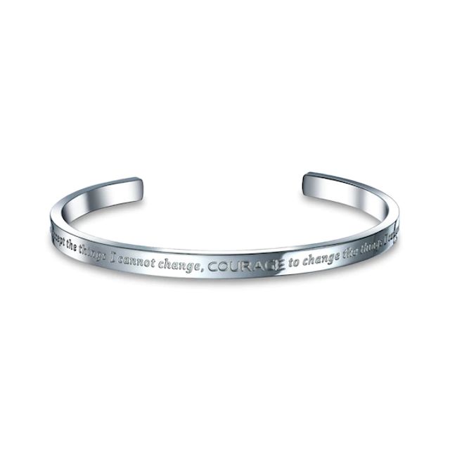 Crystal Accent Etched Serenity Prayer Cuff Bracelet in Stainless Steel â 8"