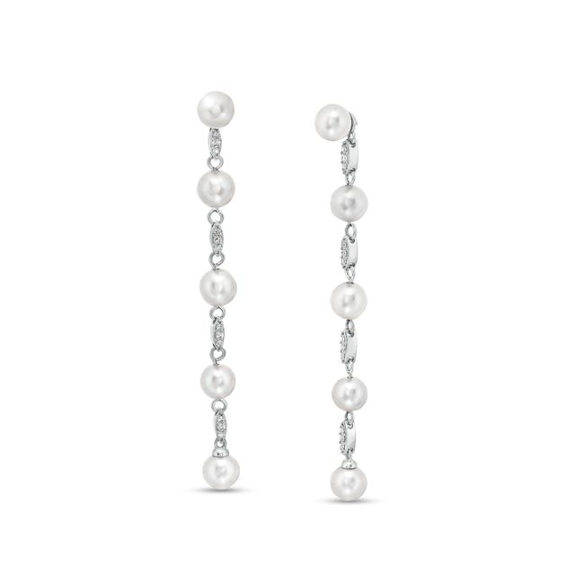 Marilyn Monroeâ¢ Collection 6.0mm Freshwater Cultured Pearl and 1/6 CT. T.w. Diamond Drop Earrings in 10K White Gold