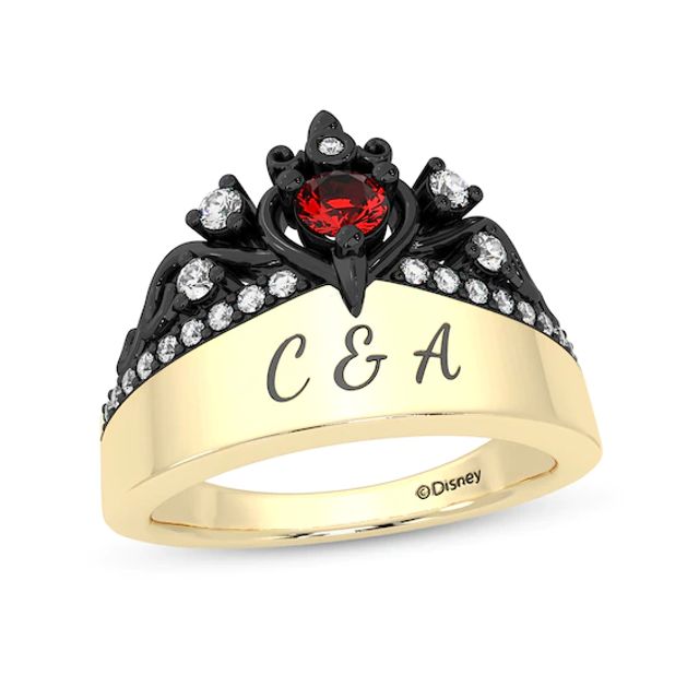 Enchanted Disney Villains Evil Queen Garnet and 1/5 CT. T.w. Diamond Heart with Dagger Ring in 10K Gold (1 Line)