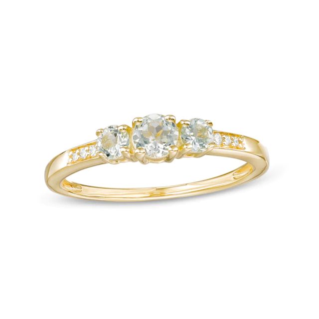 Aquamarine and Diamond Accent Three Stone Ring in 10K Gold
