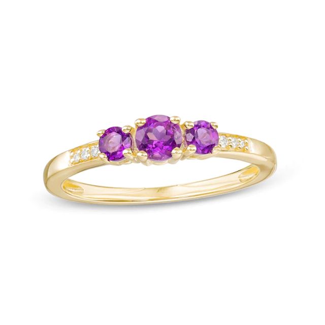 Amethyst and Diamond Accent Three Stone Ring in 10K Gold