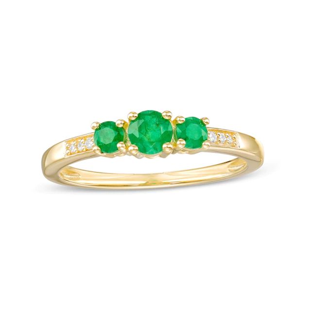 Emerald and Diamond Accent Three Stone Ring in 10K Gold