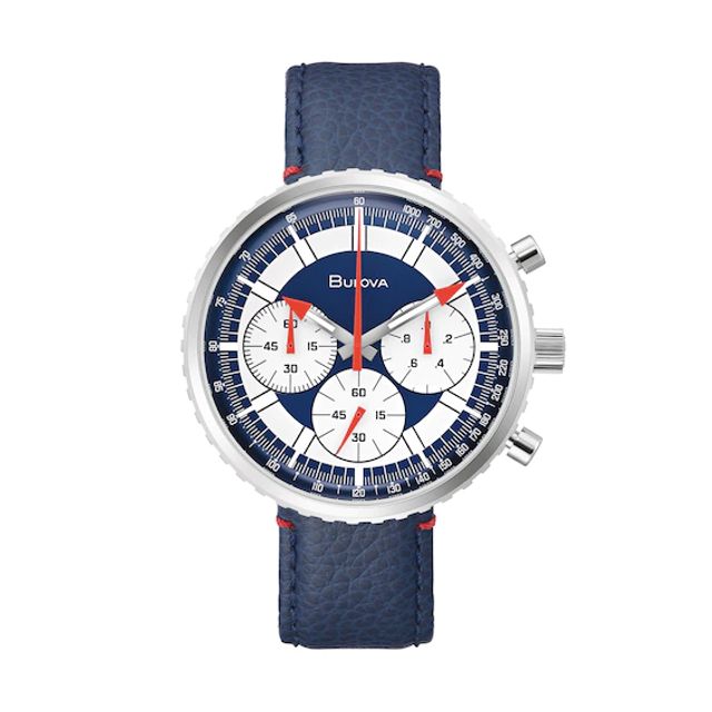 Men's Bulova Archive Series Chronograph C Strap Watch with Blue and White Dial (Model: 96A283)