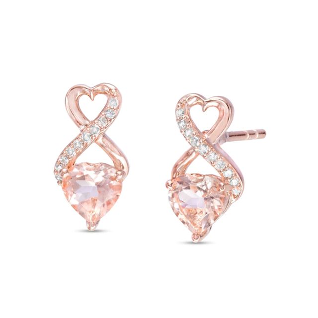 5.0mm Morganite and Diamond Accent Heart-Shaped Infinity Drop Earrings in 10K Rose Gold