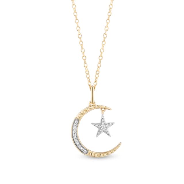 Enchanted Disney Jasmine 1/10 CT. T.w. Diamond Moon and Star Pendant in 10K Gold â 19"
