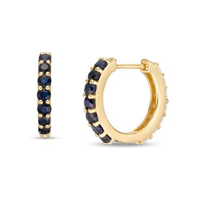 Blue and White Sapphire Reversible Huggie Hoop Earrings in 10K Gold