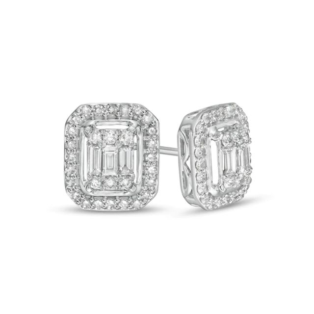 Marilyn Monroeâ¢ Collection 1/2 CT. T.w. Emerald-Shaped Diamond Frame Stud Earrings in 10K White Gold