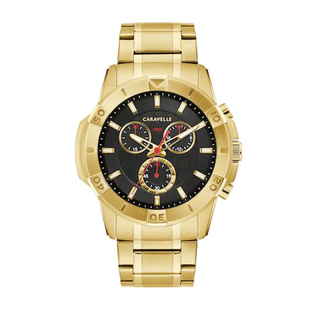 Men's Caravelle by Bulova Aqualuxx Gold-Tone Chronograph Watch with Black Dial (Model: 44B127)