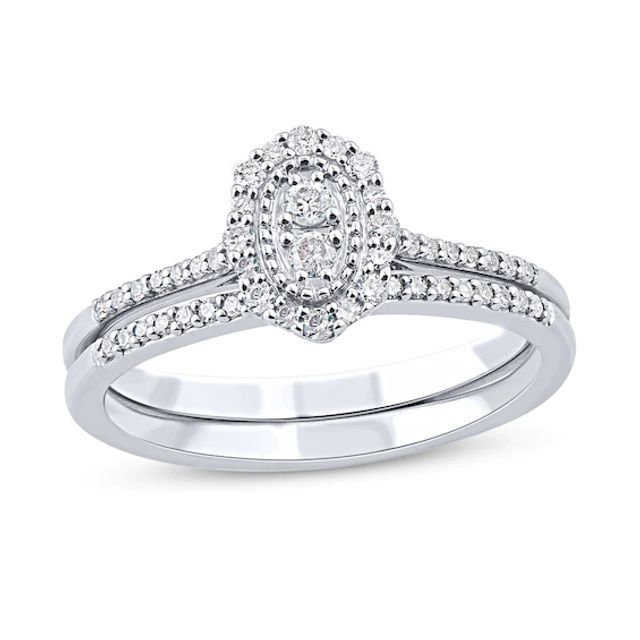 1/3 CT. T.w. Composite Oval-Shaped Diamond Scallop Edge Frame Bridal Set in Sterling Silver