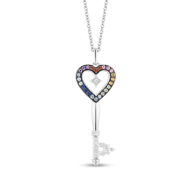 Enchanted Disney Ultimate Princess Celebration Multi-Gemstone and 1/15 CT. T.w. Diamond Key Pendant in Sterling Silver