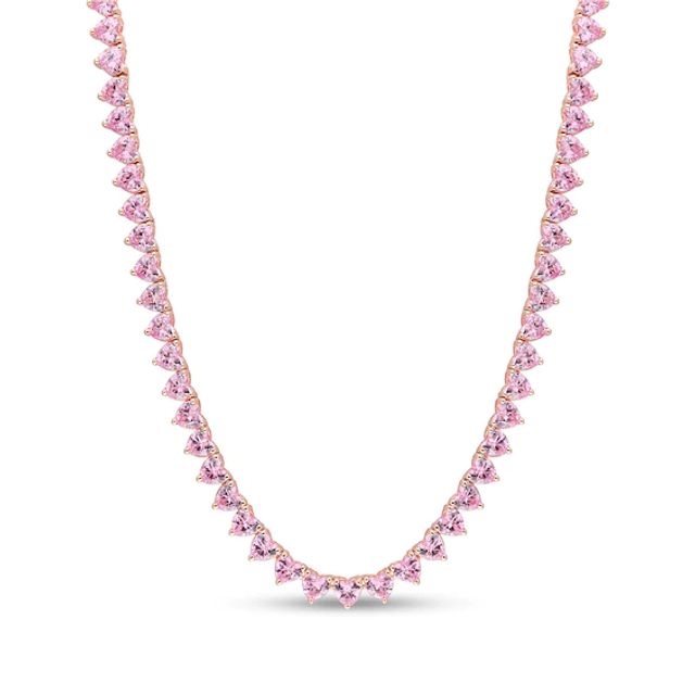 4.0mm Heart-Shaped Pink Lab-Created Sapphire Tennis Necklace in Sterling Silver with Rose Rhodium