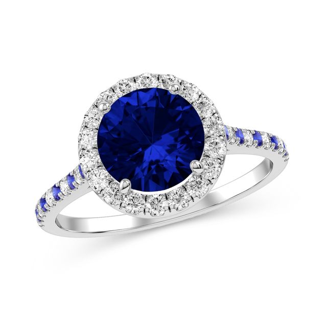 Sapphire and Diamond Engagement Ring in 10K White Gold