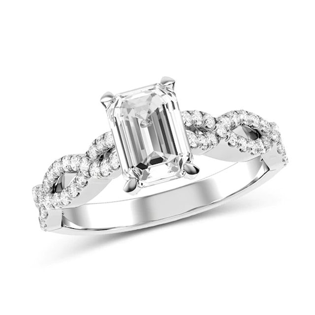 Emerald-Cut Diamond Engagement Ring in 10K White Gold
