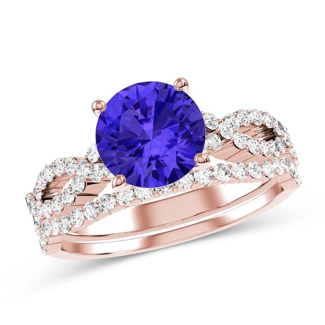 Tanzanite and Diamond Bridal Set in 10K Rose Gold