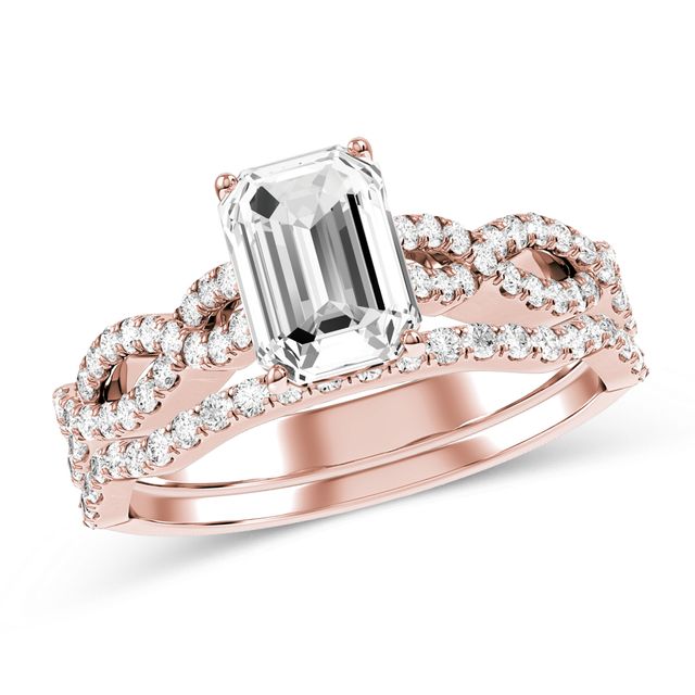 Emerald-Cut Diamond Bridal Set in 10K Rose Gold