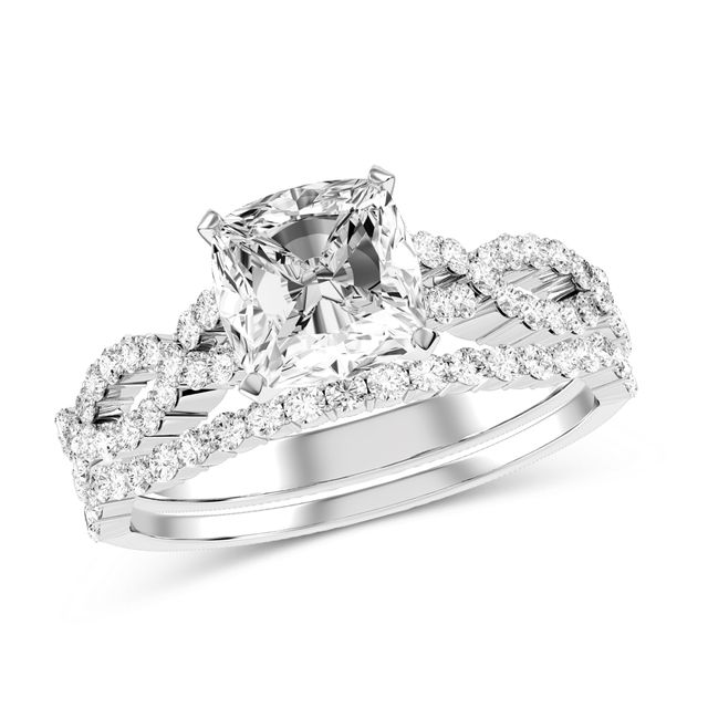 Cushion-Cut Diamond Bridal Set in 10K White Gold