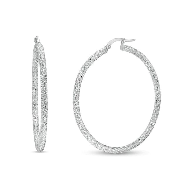 40.0mm Diamond-Cut Tube Hoop Earrings in 10K White Gold