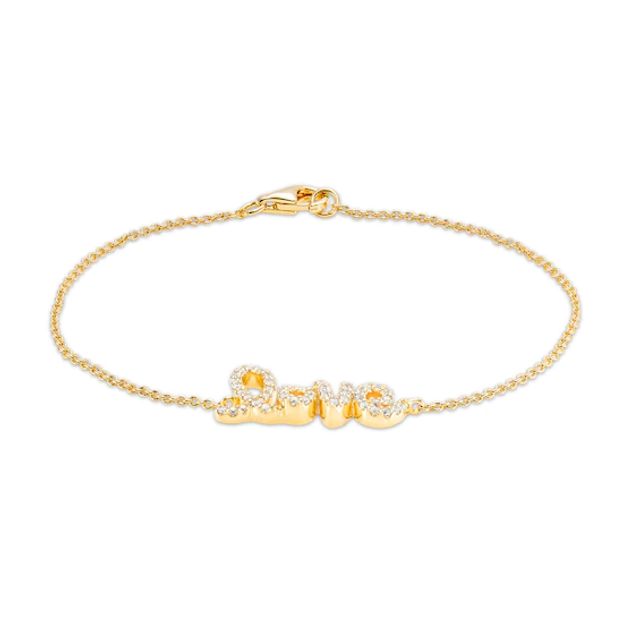 White Lab-Created Sapphire Cursive "love" Bracelet in Sterling Silver with 14K Gold Plate â 6.5"