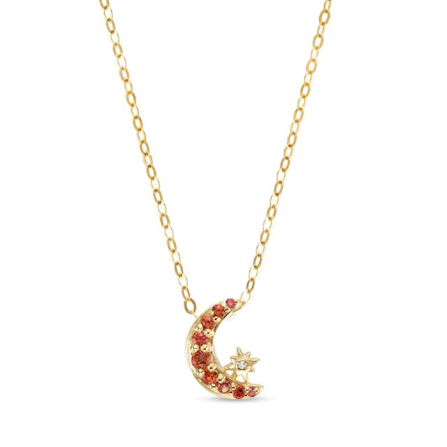 Orange Sapphire and Diamond Accent Crescent Moon and Star Pendant in 10K Gold â 16.5"