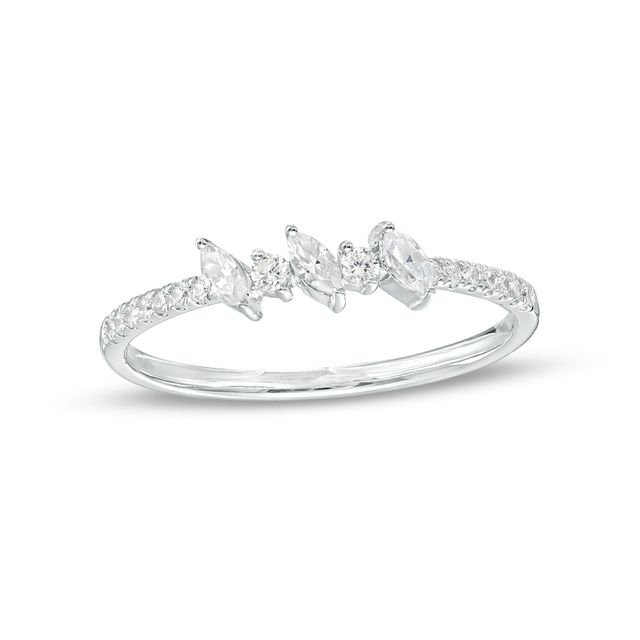 Zales 1/4 CT. T.w. Marquise and Round Diamond Alternating Slant Stackable  Band in 10K White Gold