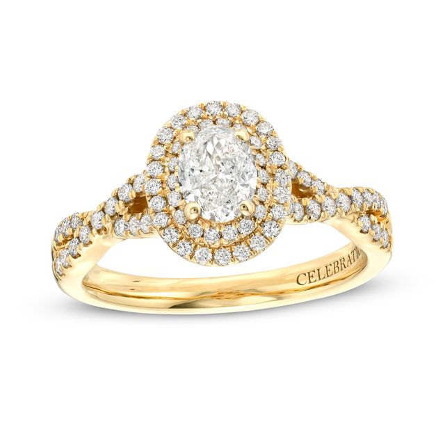 Celebration Infiniteâ¢ 1 CT. T.w. Certified Oval Diamond Double Frame Twist Shank Engagement Ring in 14K Gold (I/Si2)