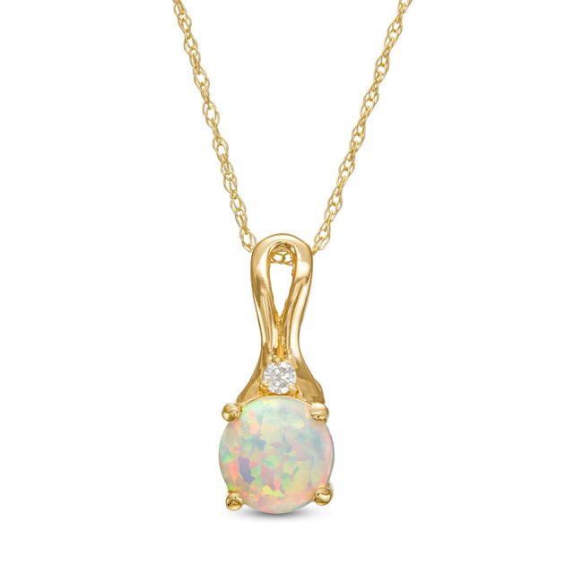 6.0mm Lab-Created Opal Cabochon and Diamond Accent Loop-Top Drop Pendant in 10K Gold