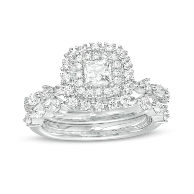 1-3/8 CT. T.w. Certified Princess-Cut Diamond Double Frame Bridal Set in 14K White Gold (I/I1)