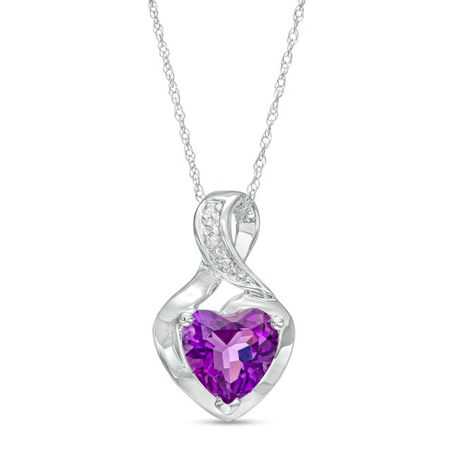 7.0mm Heart-Shaped Amethyst and Diamond Accent Twist Bail Pendant in 10K White Gold