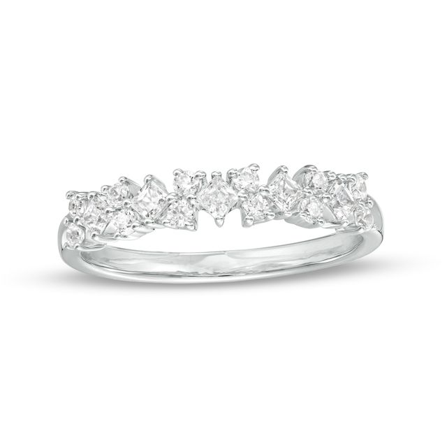 1/2 CT. T.w. Princess-Cut and Round Diamond Alternating Anniversary Band in 14K White Gold