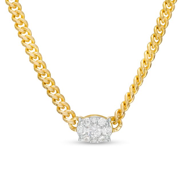 1/2 CT. T.w. Oval-Shaped Multi-Diamond Sideways Necklace in 10K Gold - 16"