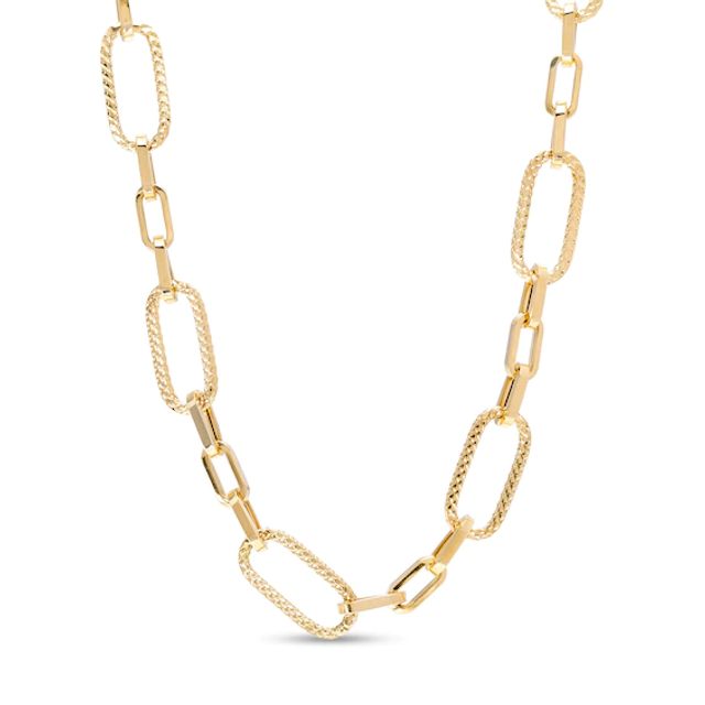 Alternating Paper Clip Necklace in Hollow 14K Gold - 18"