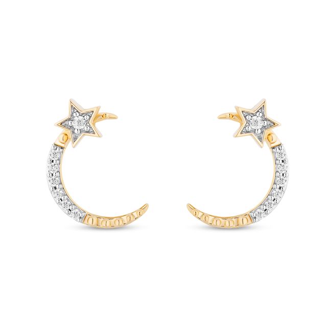 Enchanted Disney Jasmine 1/6 CT. T.w. Diamond Star and Moon Stud Earrings in 10K Gold