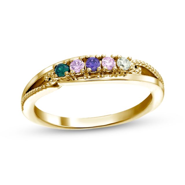 Mother's Gemstone Beaded Split Shank Ring (2-5 Stones)