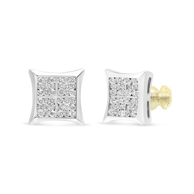 Men's 3/4 CT. T.w. Multi-Diamond Curved Square Stud Earrings in Sterling Silver