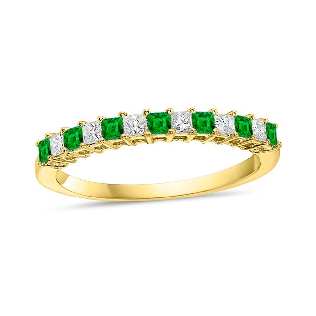 Princess-Cut Emerald and 1/5 CT. T.w. Princess-Cut Diamond Alternating Anniversary Band in 10K Gold