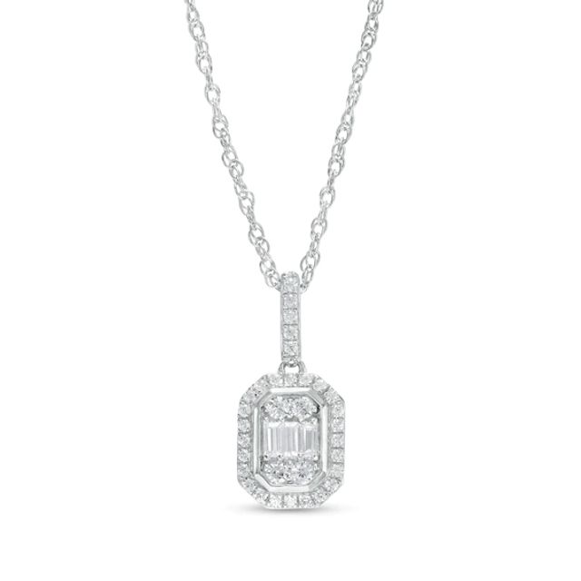 1/4 CT. T.w. Emerald-Shaped Multi-Diamond Frame Pendant in 10K White Gold