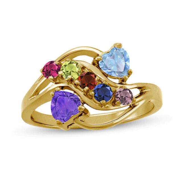 Mother's Heart-Shaped Gemstone Bypass Ring (2-7 Stones)