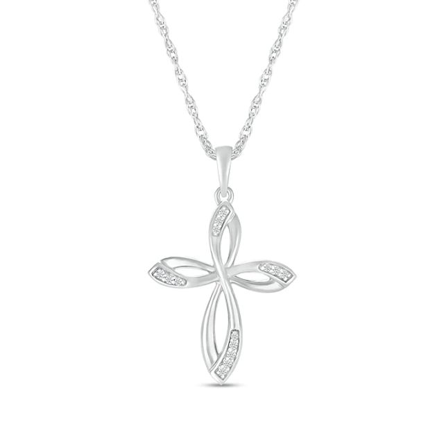 1/20 CT. T.w. Diamond Looped Cross Pendant in Sterling Silver