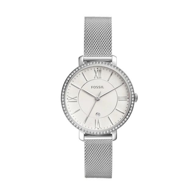 Ladies' Fossil Jacqueline Crystal Accent Bezel Mesh Watch with White Dial (Model: Es4627)