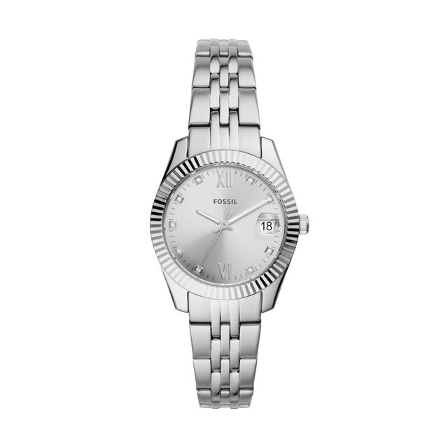Ladies' Fossil Scarlette Mini Crystal Accent Watch with Silver-Tone Dial (Model: Es4897)