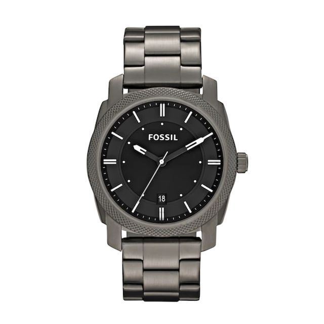 Men's Fossil Machine Gunmetal Grey IP Watch with Black Dial (Model: Fs4774Ie)