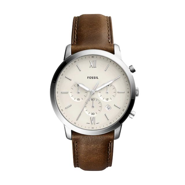 Men's Fossil Neutra Chronograph Brown Leather Strap Watch with White Dial (Model: Fs5380)