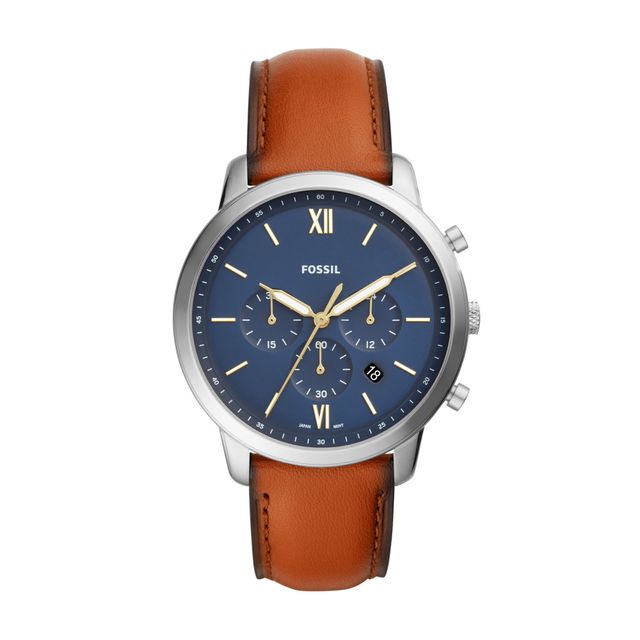 Men's Fossil Neutra Chronograph Brown Leather Strap Watch with Blue Dial (Model: Fs5453)