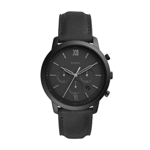 Men's Fossil Neutra Black IP Chronograph Black Leather Strap Watch with Black Dial (Model: Fs5503)