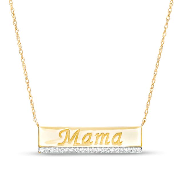 1/10 CT. T.w. Diamond "Mama" Bar Necklace in 10K Gold - 17"