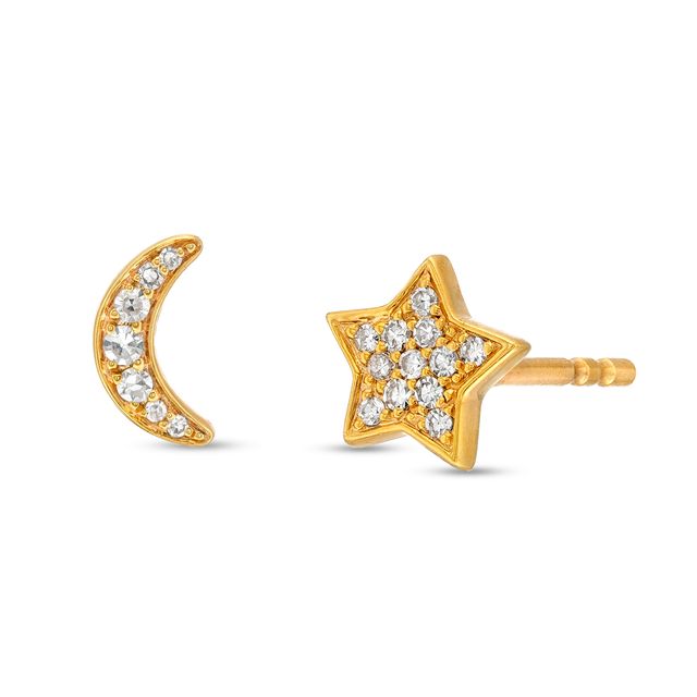 1/10 CT. T.w. Diamond Star and Moon Stud Earrings in 10K Gold