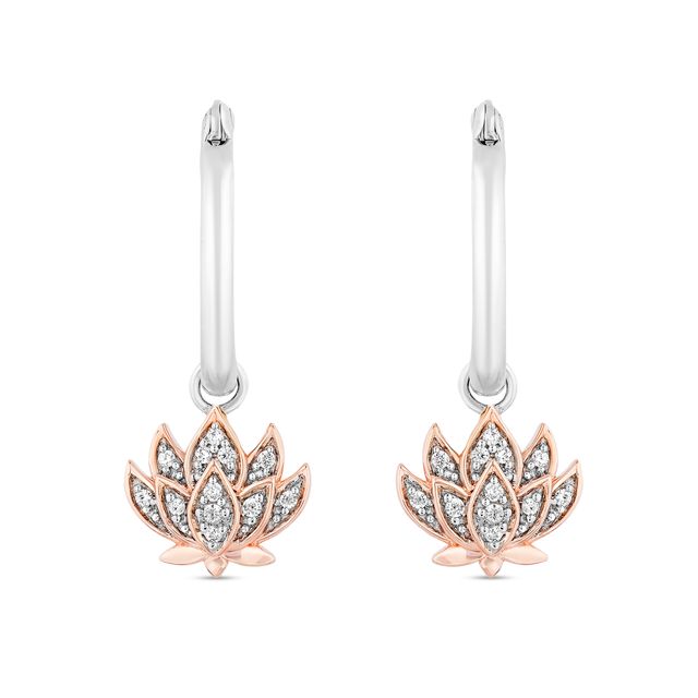 Enchanted Disney Jasmine 1/10 CT. T.w. Diamond Flower Drop Earrings in Sterling Silver and 10K Rose Gold