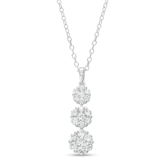 1 CT. T.w. Multi-Diamond Graduated Flower Trio Pendant in 10K White Gold