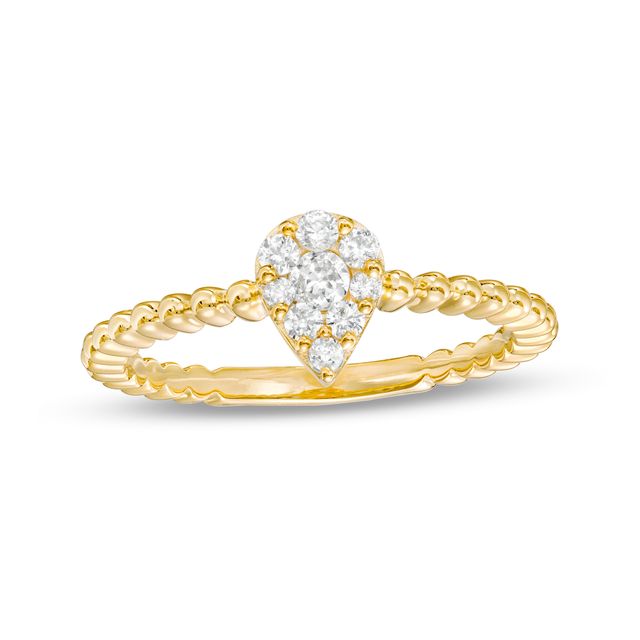 1/4 CT. T.w. Pear-Shaped Multi-Diamond Beaded Shank Ring in 10K Gold