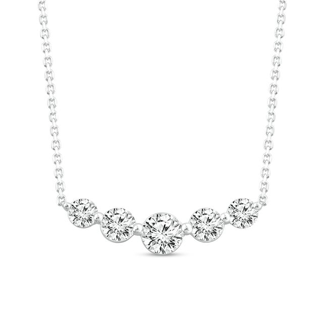 1 CT. T.w. Certified Diamond Graduated Five Stone Necklace in 14K White Gold (I/I2)